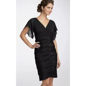Adrianna Papell Women's Silk Flutter Sleeve Tiered Dress 6 Black Formal Cocktail